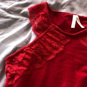 Beautiful Red tank with lace neck, medium